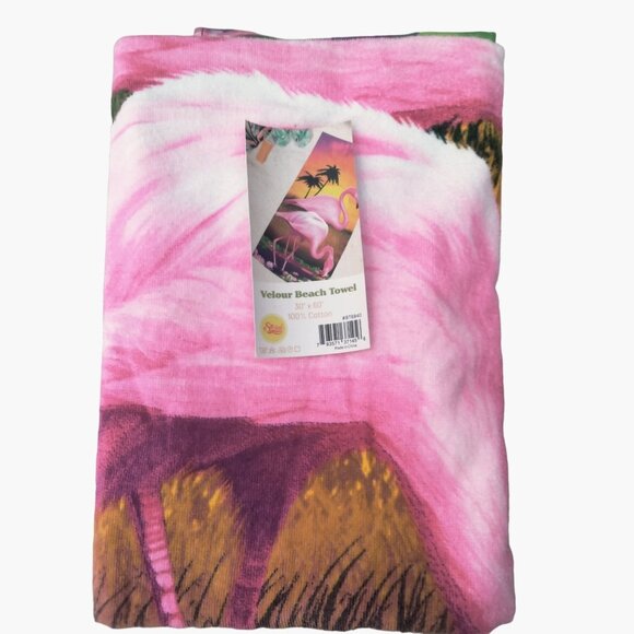 Michael Searle Beach Towel Pink Flamingo Sunset Cotton Velour  30 x 60 Inch - Picture 4 of 8